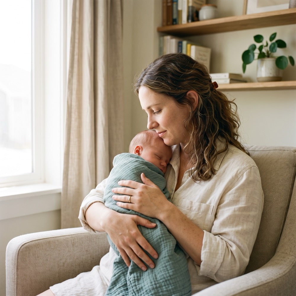 Nurturi founder holding her baby